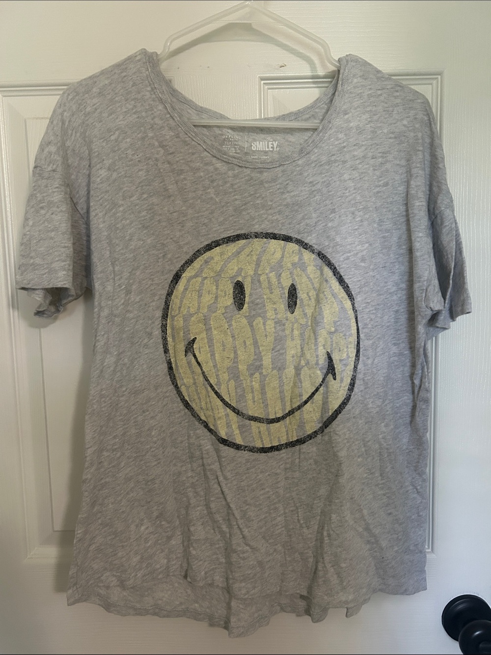aerie Gray Tee with Yellow Smiley Graphic
